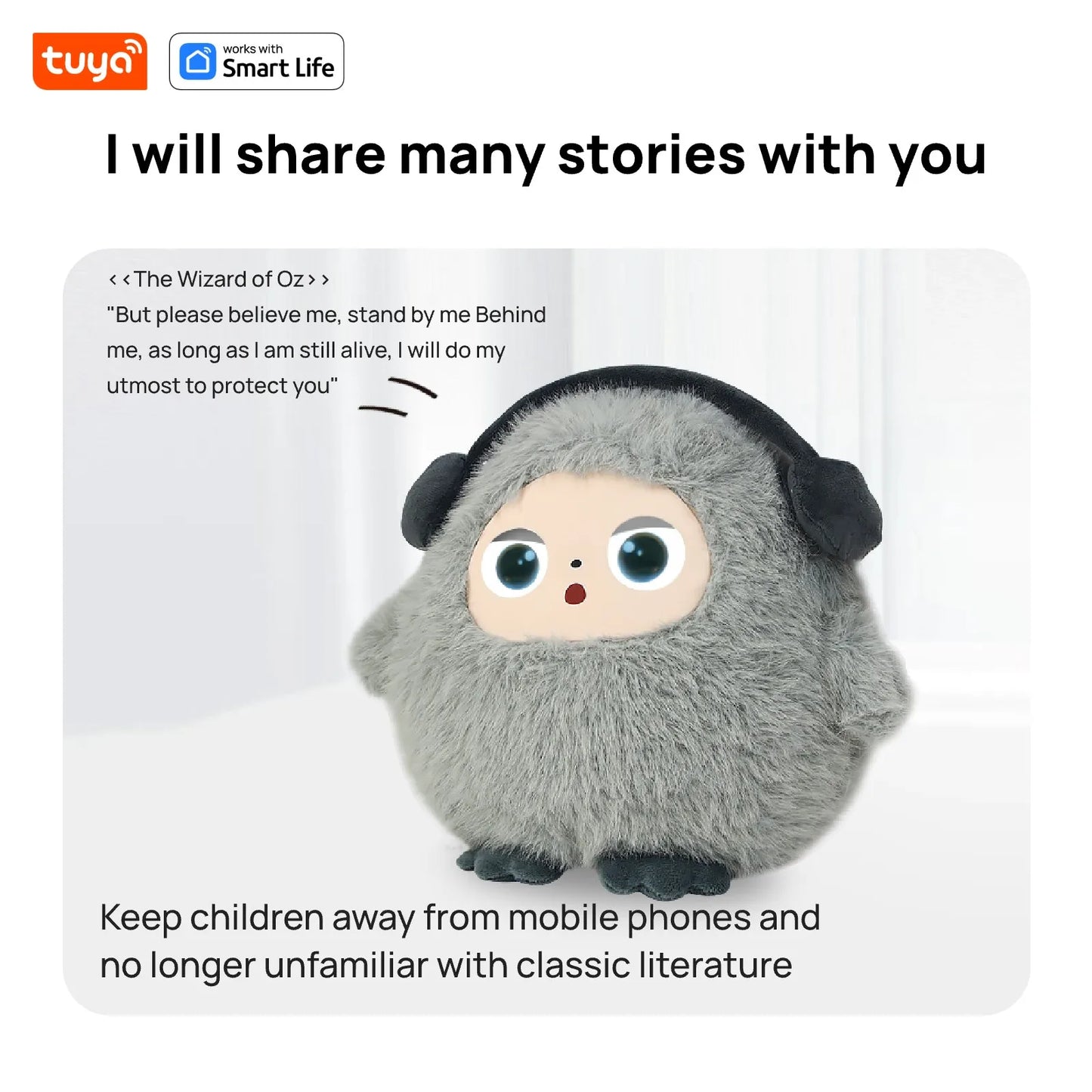 AI Plush Toy W/Smart Voice&LED Eyes,Interactive Companion for Kid/AdultGift-ReadyRechargeable E-Pet open up fun life W/Tuya App