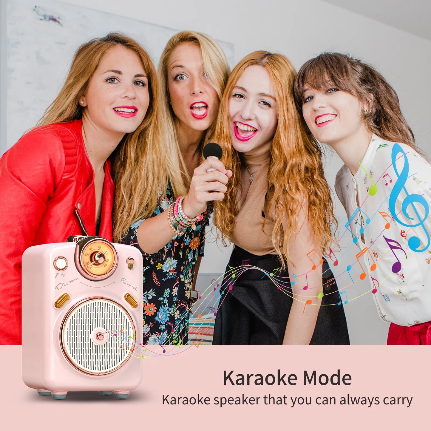 Divoom Fairy-OK Portable Bluetooth Speaker with Microphone Karaoke Function with Voice Change, FM Radio, TF Card