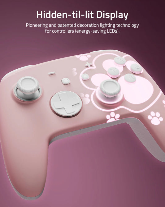 FUNLAB Switch 2 Pro Controller For Switch OLED/Lite/PC With Hall Effect/RGB/Paddle/Turbo Nintendo Luminous cat paw GamePad-pink