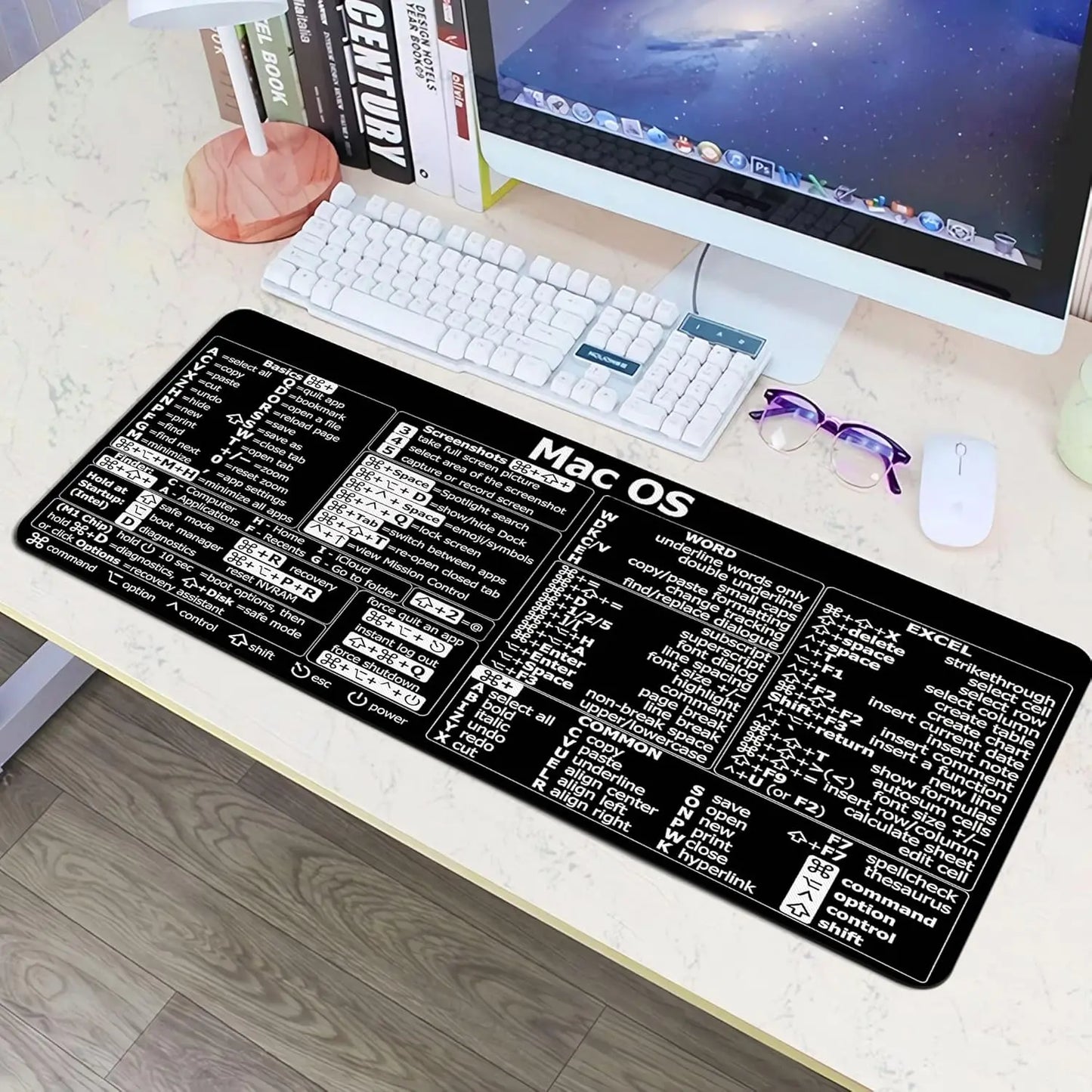Mac os Shortcuts, Word/Excel (for Mac) Mouse Pad, Mac OS Candlesticks Reversal Indicators Mouse mat, Chart Patterns, Desk Mat
