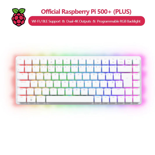 Raspberry Pi 500 / 500+ - Dual 4K Display, Wi-Fi 6, Bluetooth 5.0, Programmable RGB Backlight